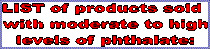 LIST of products sold   with moderate to high  levels of phthalate: